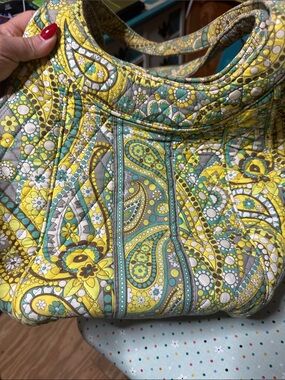Quilted Floral Paisley Shoulder Bag - Yellow Green